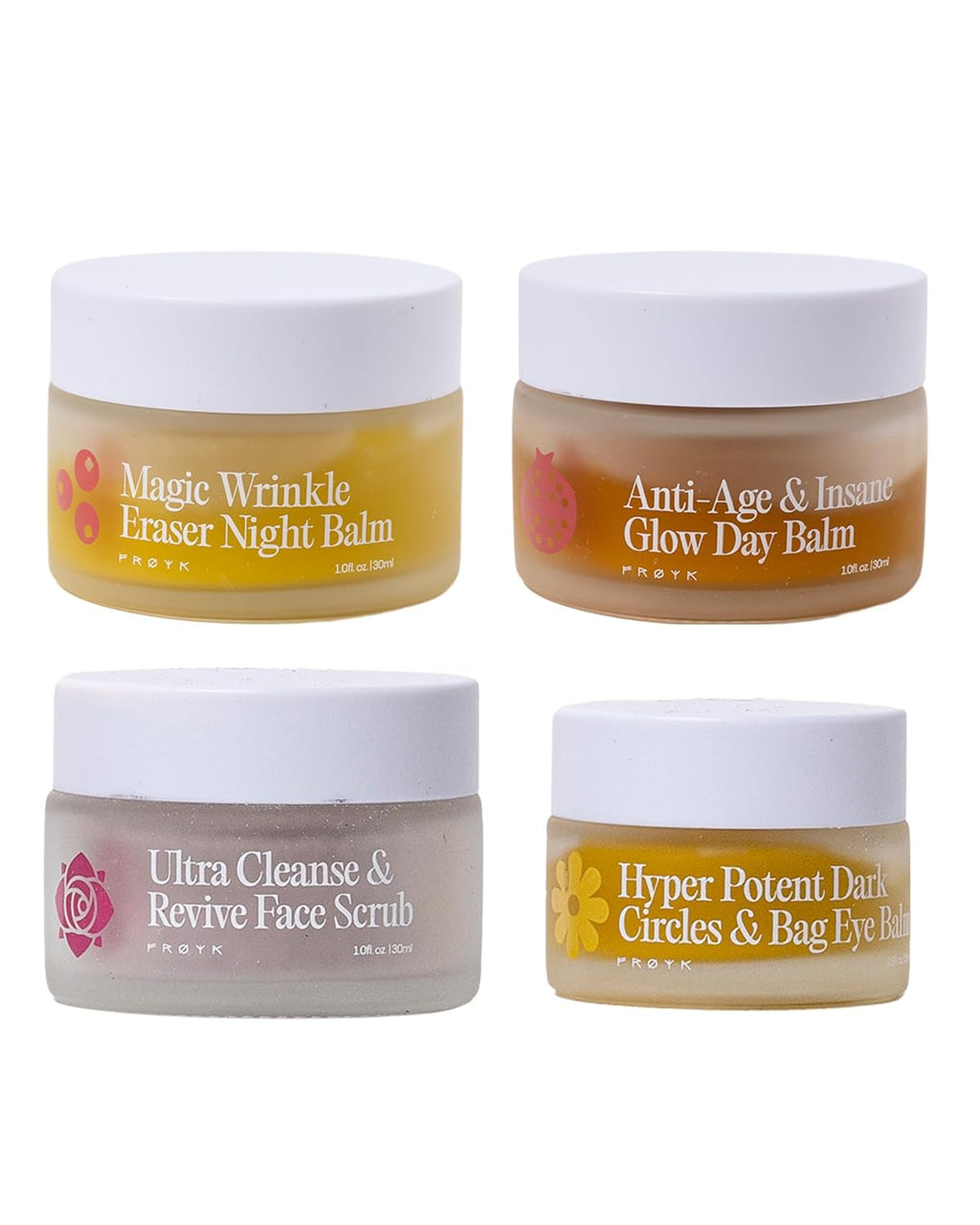 Frøya Organics The Complete System for Mature Women's Skin | 4-Piece Set with Face Scrub, Day and Night Balm & Eye Balm | With Rosehip, Calendula & Sea Buckthorn | 60 Day Supply