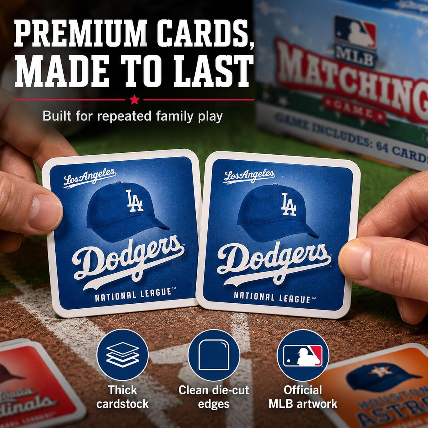 Premium thick cardstock MLB matching cards close-up