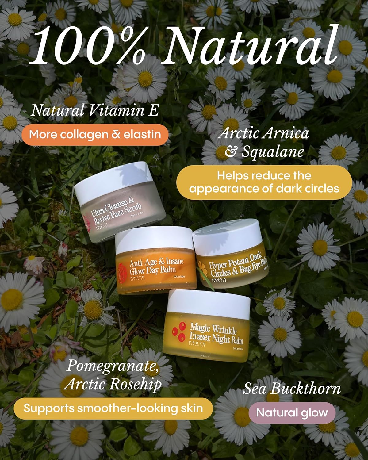 Frøya Organics The Complete System for Mature Women's Skin | 4-Piece Set with Face Scrub, Day and Night Balm & Eye Balm | With Rosehip, Calendula & Sea Buckthorn | 60 Day Supply