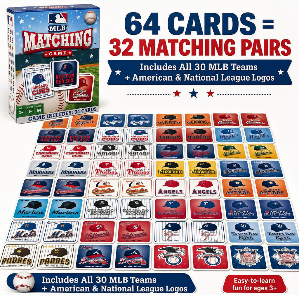 MLB Matching Game showing all 30 team card pairs